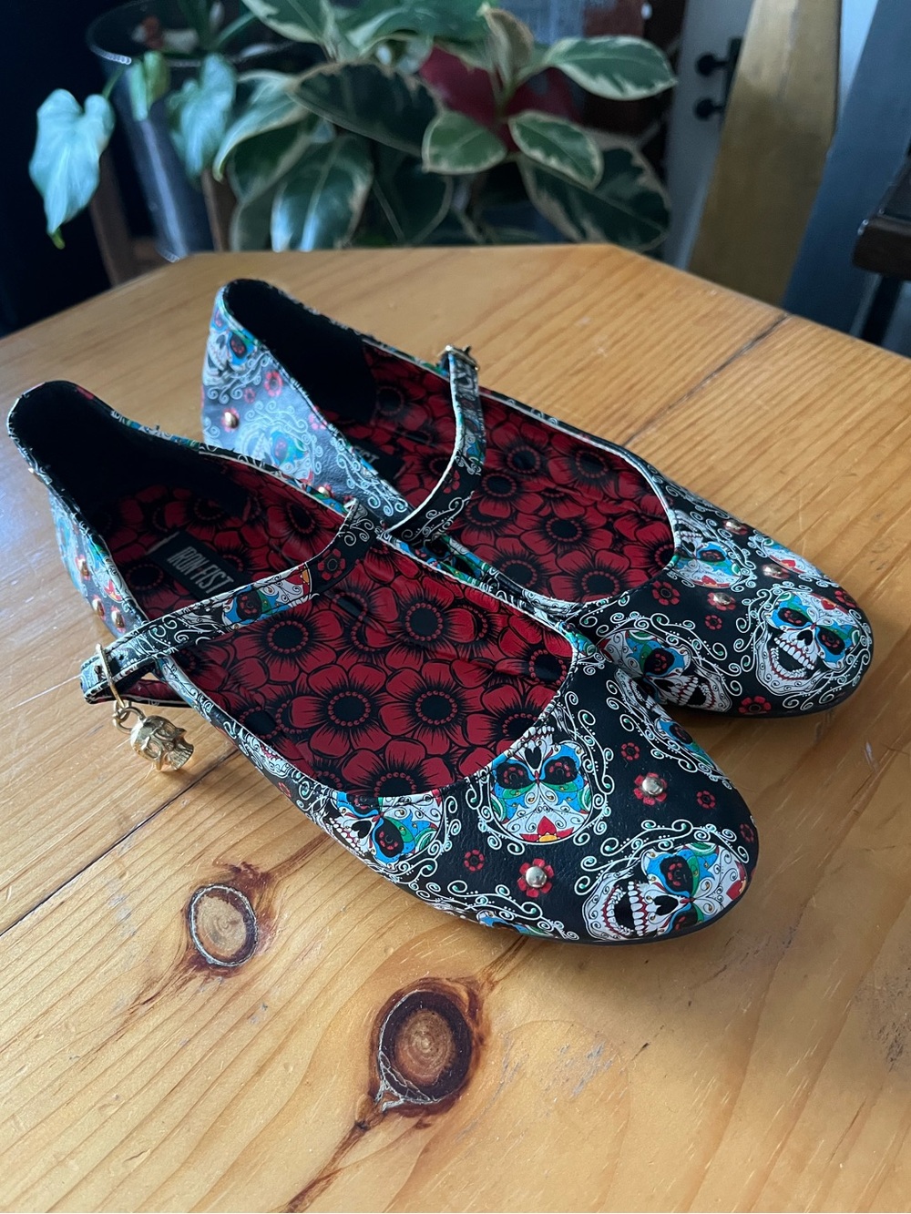 Iron Fist Mary Jane Shoes Sugar Skulls Black Red Flats Tattoo